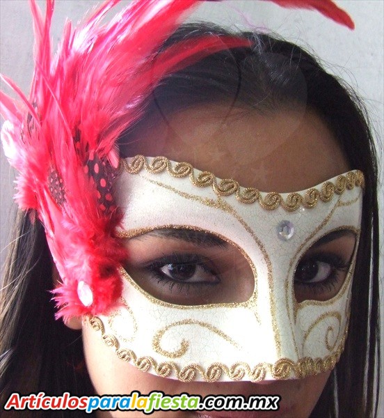 ANTIFAZ ITALIANO CON PLUMAS ROJAS