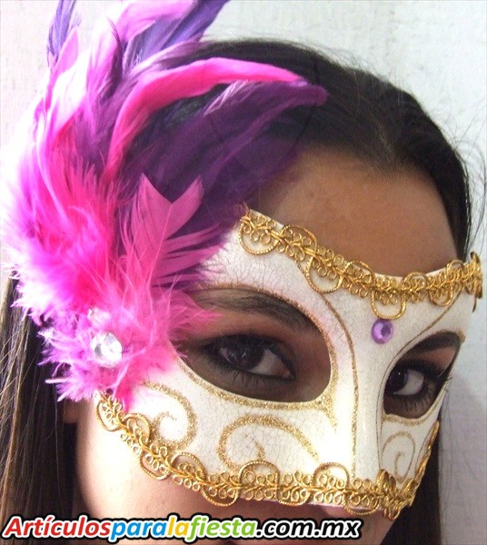 ANTIFAZ ITALIANO CON PLUMAS ROSAS