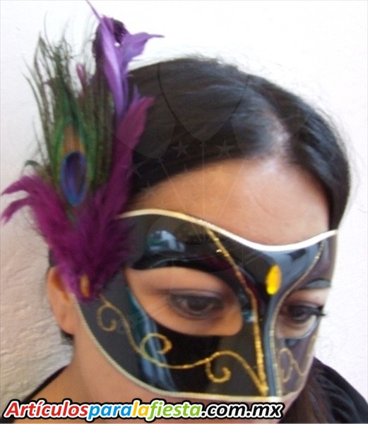 ANTIFAZ BEGRO CON PLUMAS DE PAVORREAL