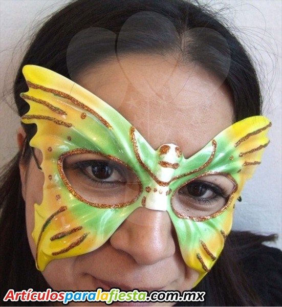 ANTIFAZ TIPO MARIPOSA VERDE CON AMARILLO
