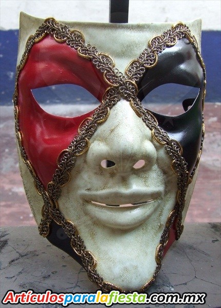 MASCARA DE ARLEQUIN ROJO, NEGRO Y BLANCO