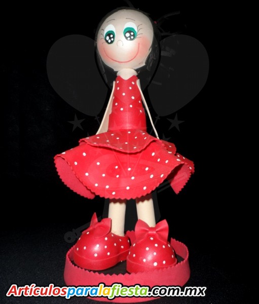 FUFUCHA CON VESTIDO ROJO Y MOTAS BLANCAS