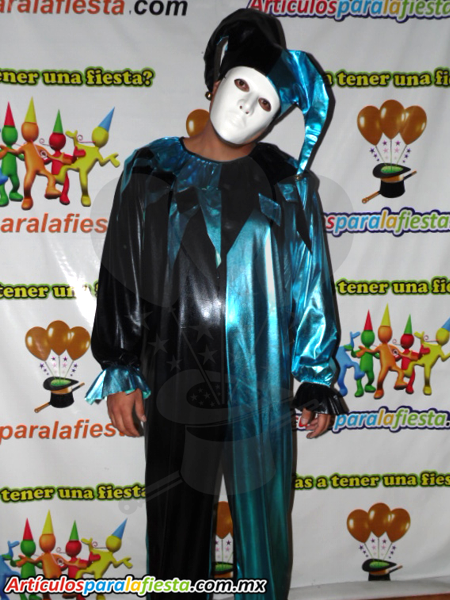 Disfraz para Día de Muertos de El Arlequín Azul y Negro
