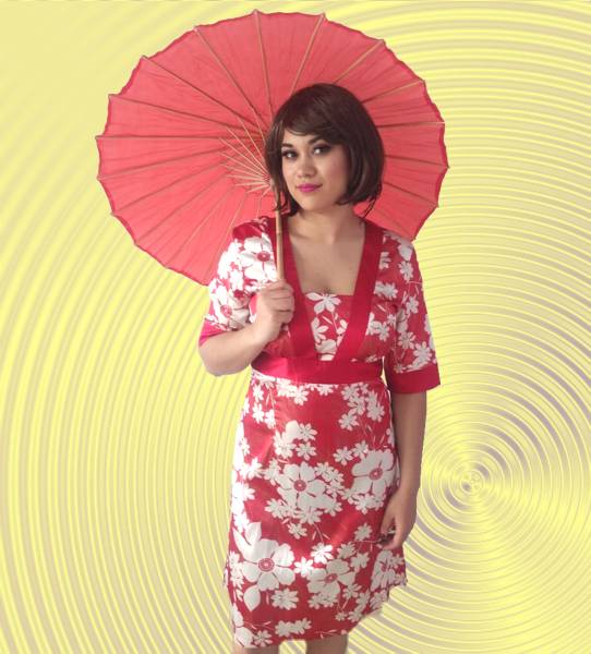 DISFRAZ GEISHA ROJO CON FLORES BLANCAS
